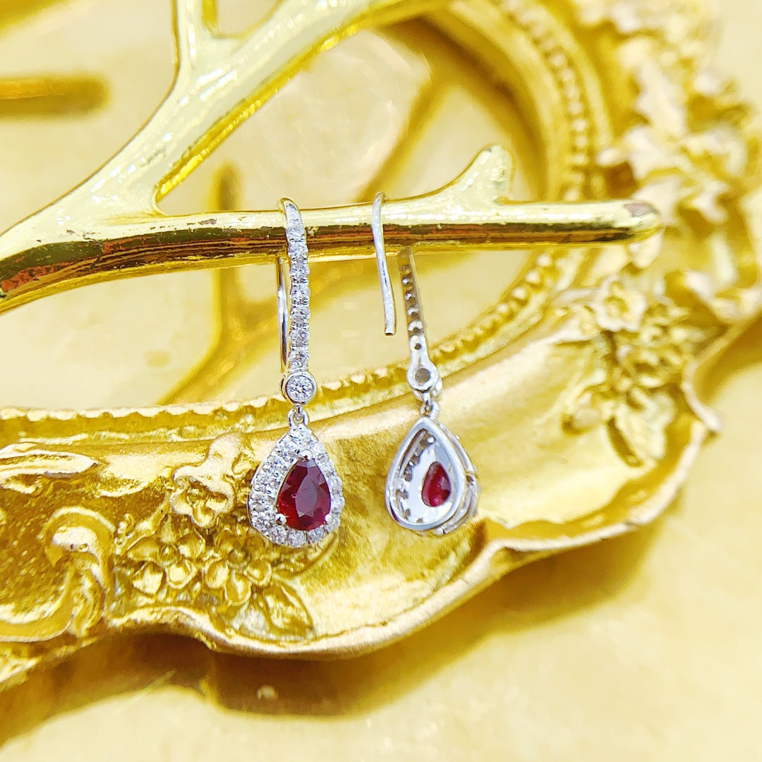 18K Rose Gold Ruby Drop Pendant Bubble Earrings - Luxurious Jewelry Jeweler.Jewelry