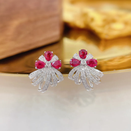 18K Rose Gold Ruby Drop Petal Earrings | Luxurious Jewelry Jeweler.Jewelry