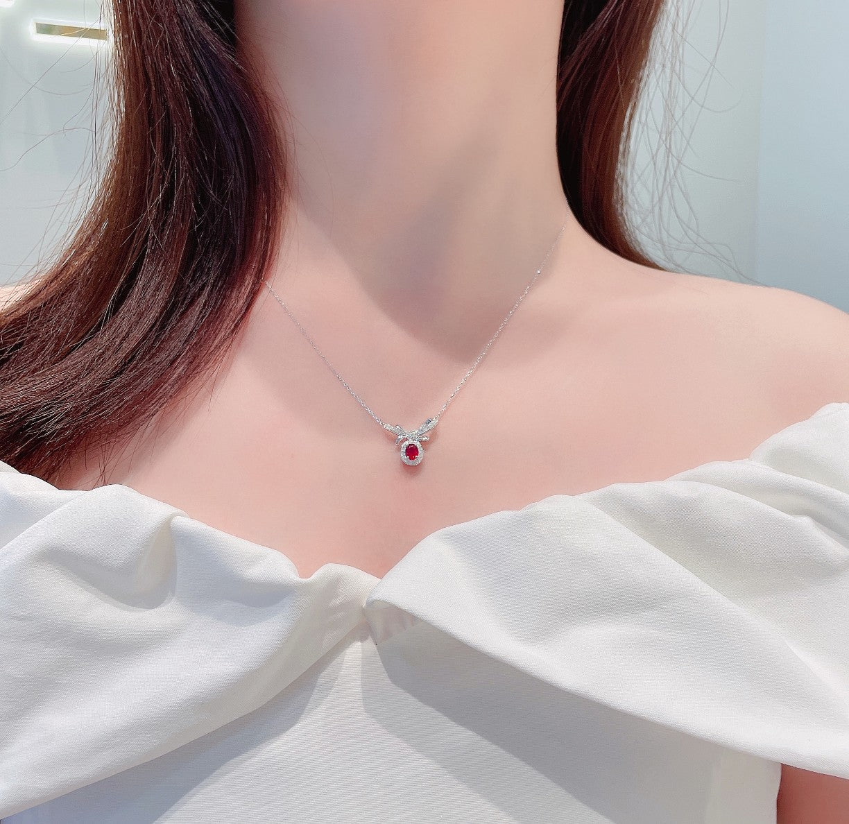 18K Rose Gold Ruby Elliptical Bowknot Necklace - Luxury Jewelry - Red Treasure Necklace