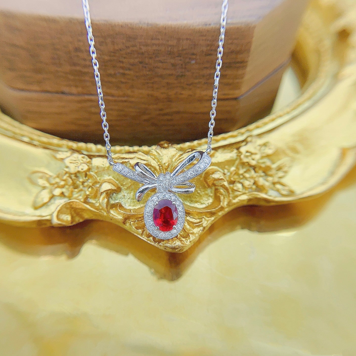 18K Rose Gold Ruby Elliptical Bowknot Necklace - Luxury Jewelry - Red Treasure Necklace