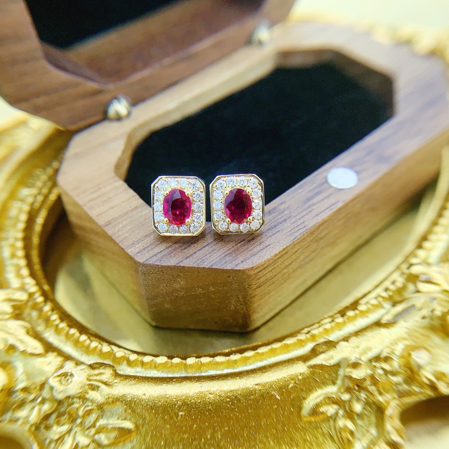 18K Rose Gold Ruby Elliptical Diamond-Cut Edge Earrings Jeweler.Jewelry