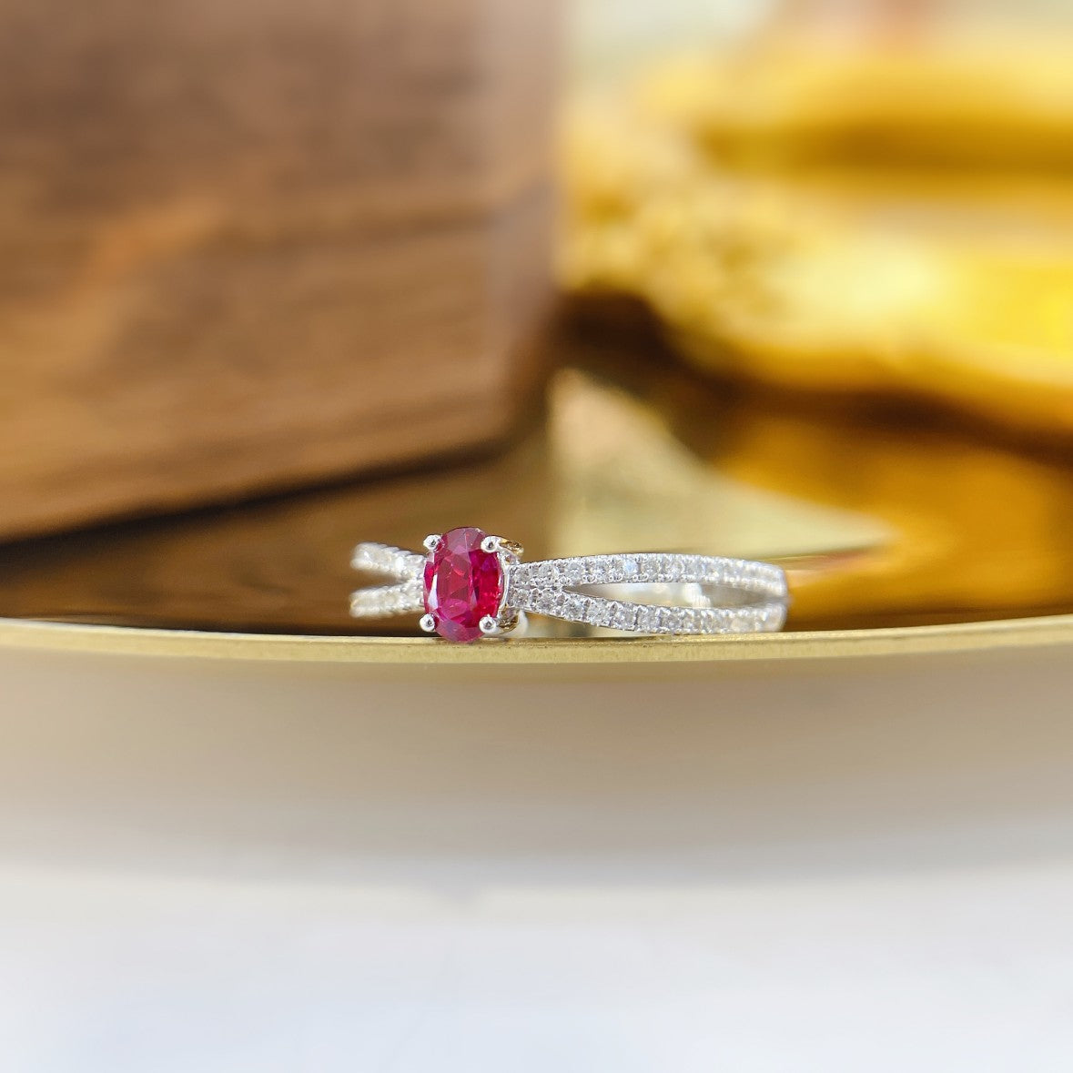 18K Rose Gold Ruby Elliptical Double-Arm Hollow Ring | Premium Jewelry - Red Treasure Ring