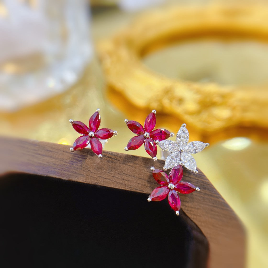 18K Rose Gold Ruby Five-Petal AB Earrings - Luxury Jewelry Jeweler.Jewelry