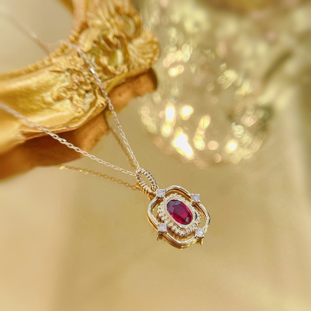 18K Rose Gold Ruby Flower Clasp Hollow Necklace - Exquisite Jewelry - Red Treasure Necklace