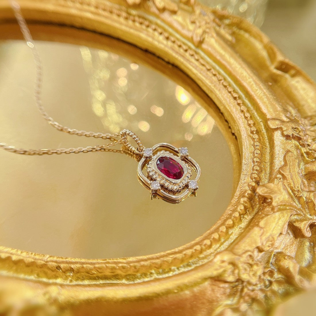 18K Rose Gold Ruby Flower Clasp Hollow Necklace - Exquisite Jewelry - Red Treasure Necklace