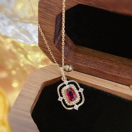 18K Rose Gold Ruby Flower Clasp Hollow Necklace - Exquisite Jewelry - Red Treasure Necklace