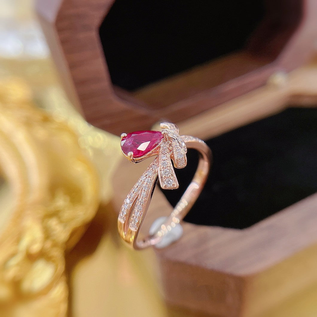 18K Rose Gold Ruby Irregular Twisted Arm Ring | Unique Jewelry Piece - Red Treasure Ring