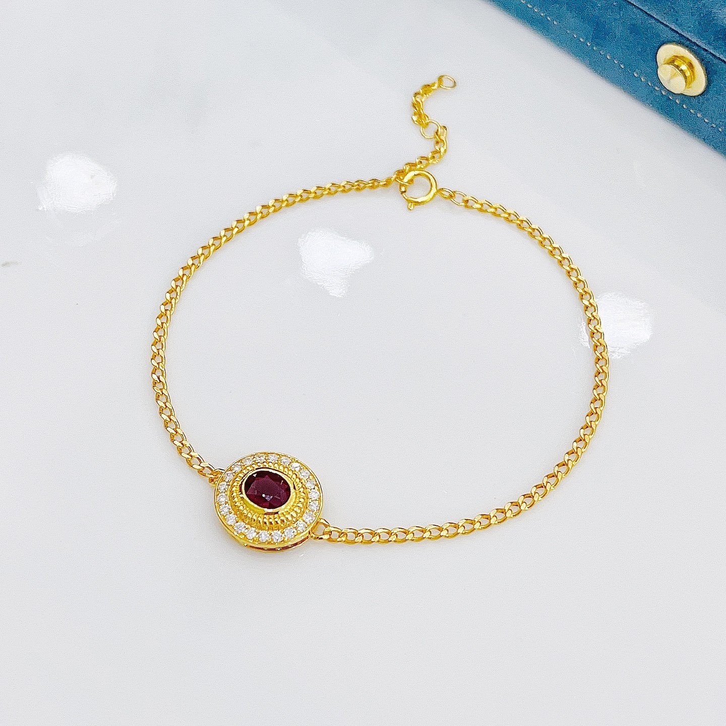 18K Rose Gold Ruby Oval Stone Surround Bracelet - Luxurious Jewelry - Red Treasure Bracelet