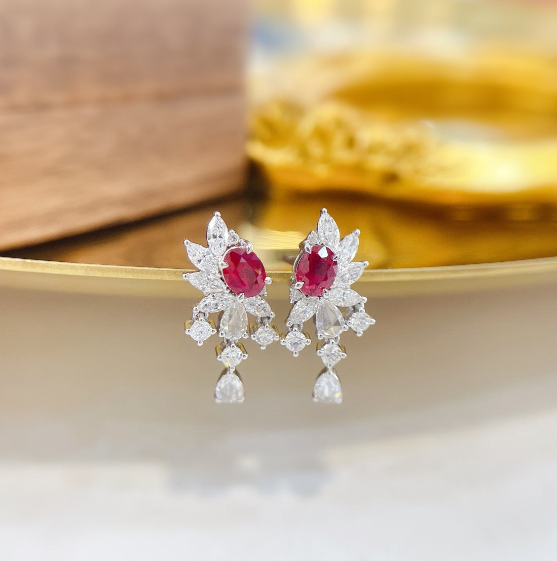 18K Rose Gold Ruby Oval Surrounding Marquise Earrings | ED039-C Jeweler.Jewelry