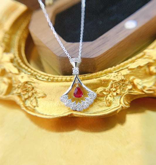 18K Rose Gold Ruby Pendant Necklace with Delicate Drop Design - Red Treasure Necklace