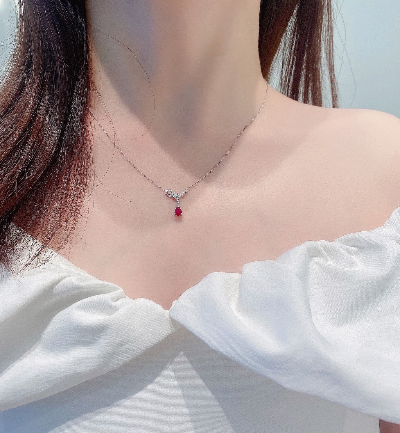 18K Rose Gold Ruby Pendant Necklace with ’You’ Character Design - Red Treasure Necklace