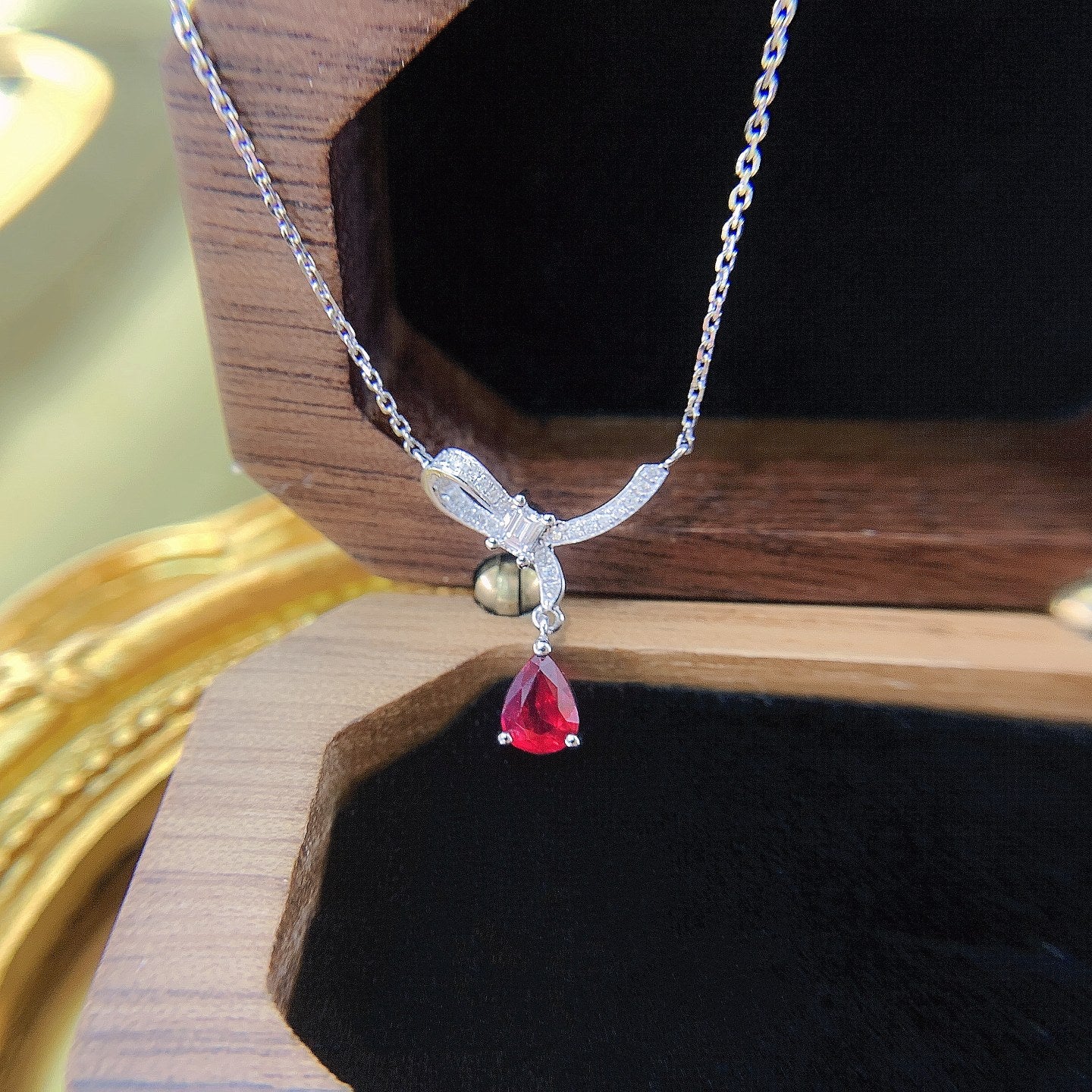 18K Rose Gold Ruby Pendant Necklace with ’You’ Character Design - Red Treasure Necklace