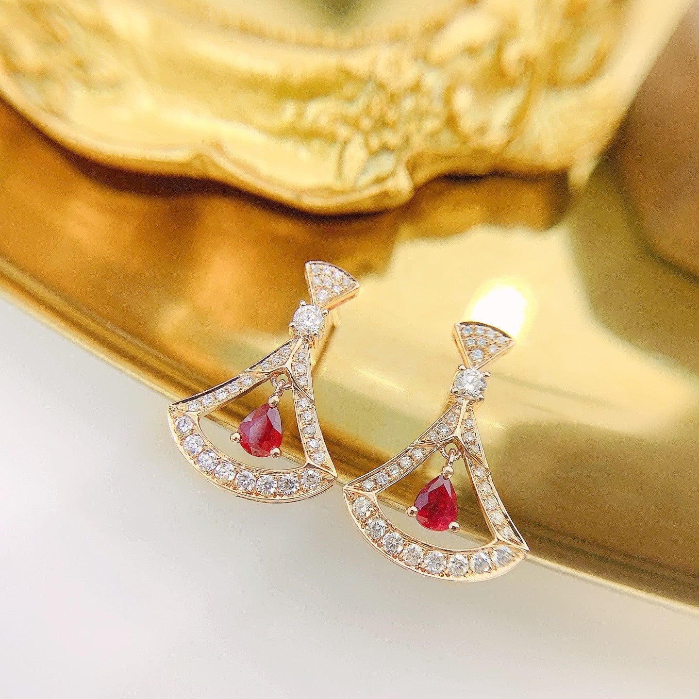 18K Rose Gold Ruby Water Drop Flexible Dress Earring - ED007-C Jeweler.Jewelry