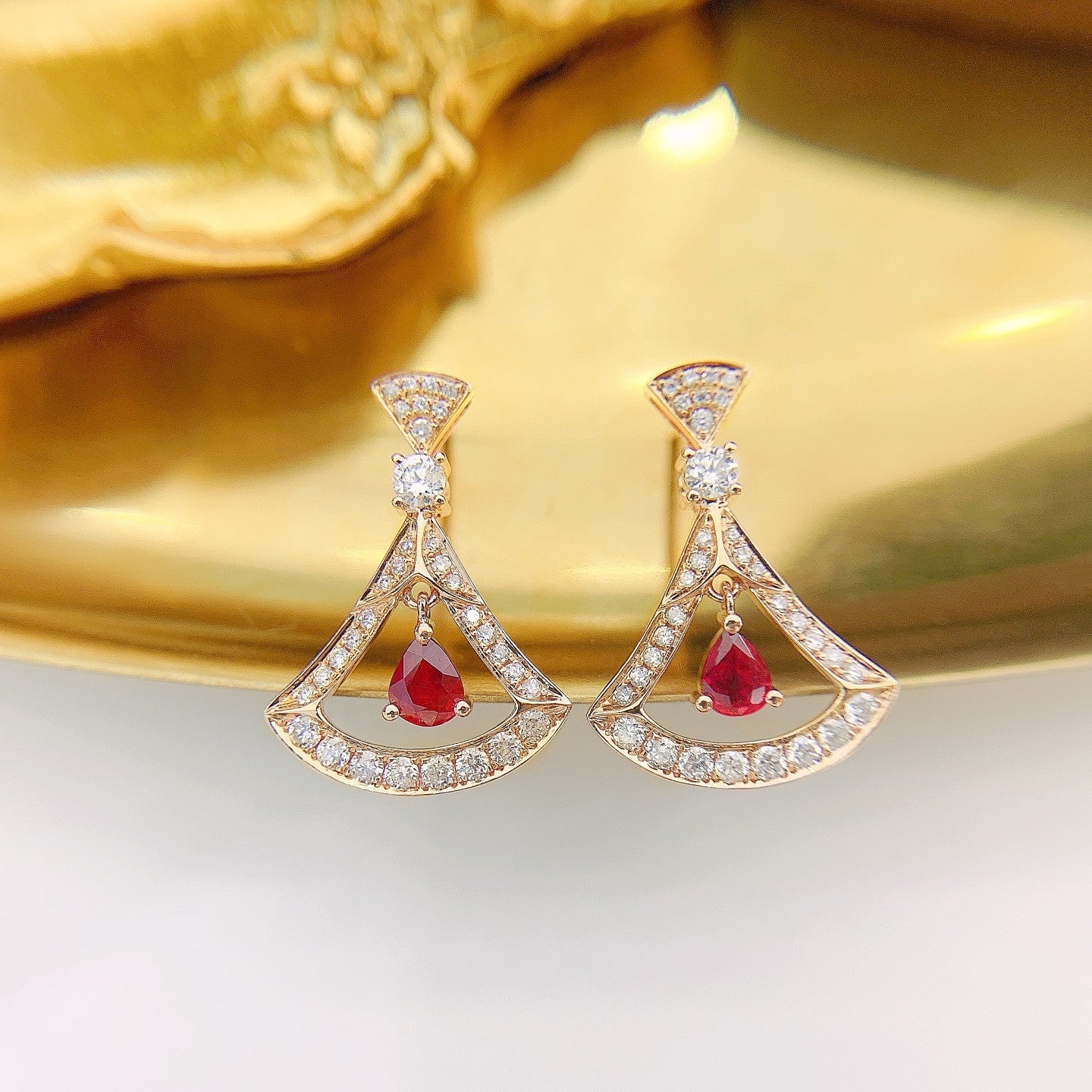 18K Rose Gold Ruby Water Drop Flexible Dress Earring - ED007-C Jeweler.Jewelry