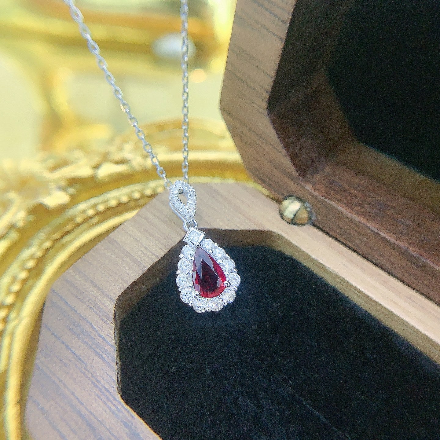 18K Rose Gold Ruby Waterdrop Diamond Pendant Necklace | Fine Jewelry - Red Treasure Necklace