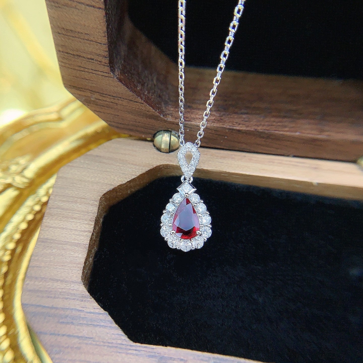 18K Rose Gold Ruby Waterdrop Diamond Pendant Necklace | Fine Jewelry - Red Treasure Necklace