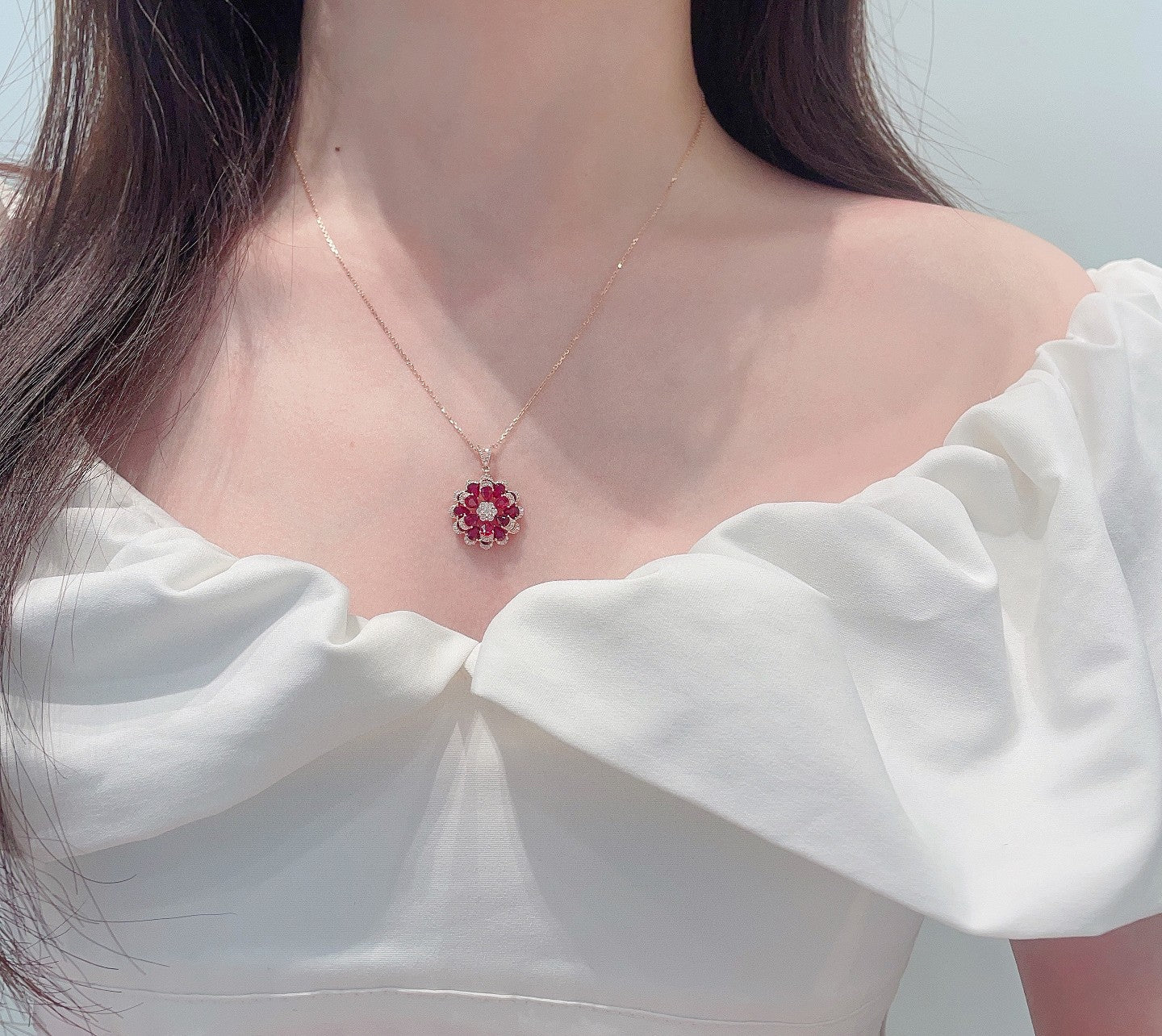 18K Rose Gold Ruby Waterdrop Six-Prong Set Flower Bud Necklace | Jewelry Gem - Red Treasure Necklace