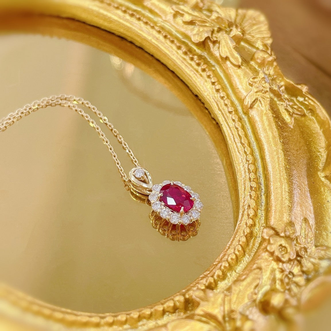 18K Rose Gold Single Elliptical Ruby Four-Claw Necklace | Fine Jewelry - Red Treasure Necklace