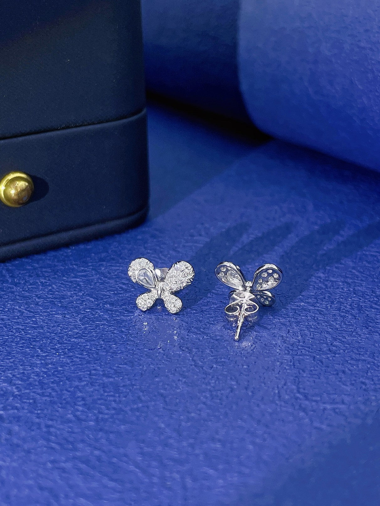 18K Rose Gold Small Butterfly Earrings with Diamonds - Jeweler.Jewelry