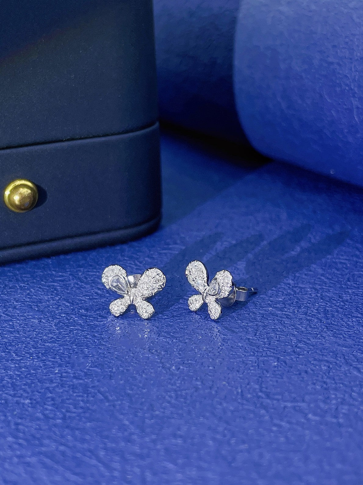 18K Rose Gold Small Butterfly Earrings with Diamonds - Jeweler.Jewelry