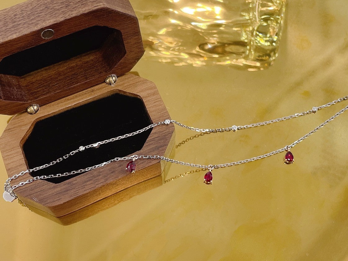 18K Rose Gold Three-drop Ruby Pendant Bracelet - Luxury Jewelry - Red Treasure Bracelet