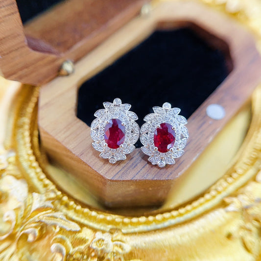 18K Rose Gold Vintage Elliptical Ruby Diamond Earrings Jeweler.Jewelry