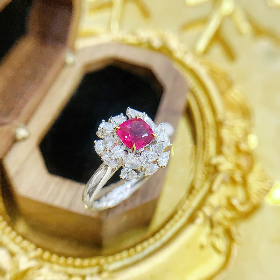 18K Ruby Cushion-Cut Rotating Drop Ring | Premium Jewelry - Red Treasure Ring