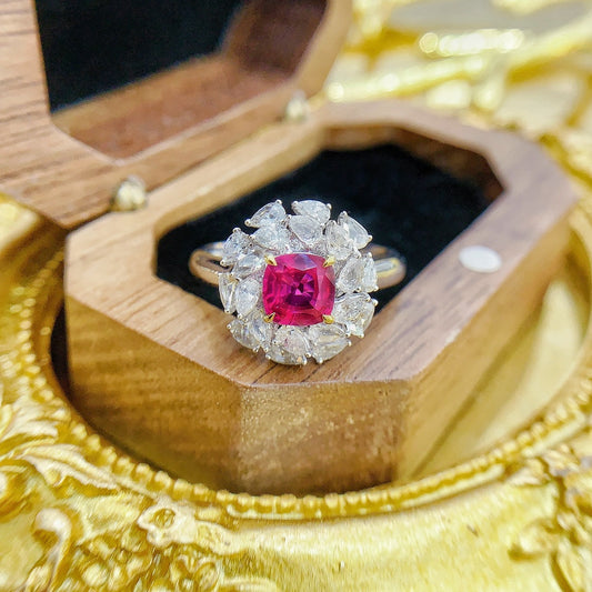 18K Ruby Cushion-Cut Rotating Drop Ring | Premium Jewelry - Red Treasure Ring