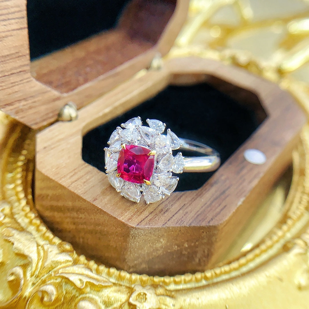 18K Ruby Cushion-Cut Rotating Drop Ring | Premium Jewelry - Red Treasure Ring