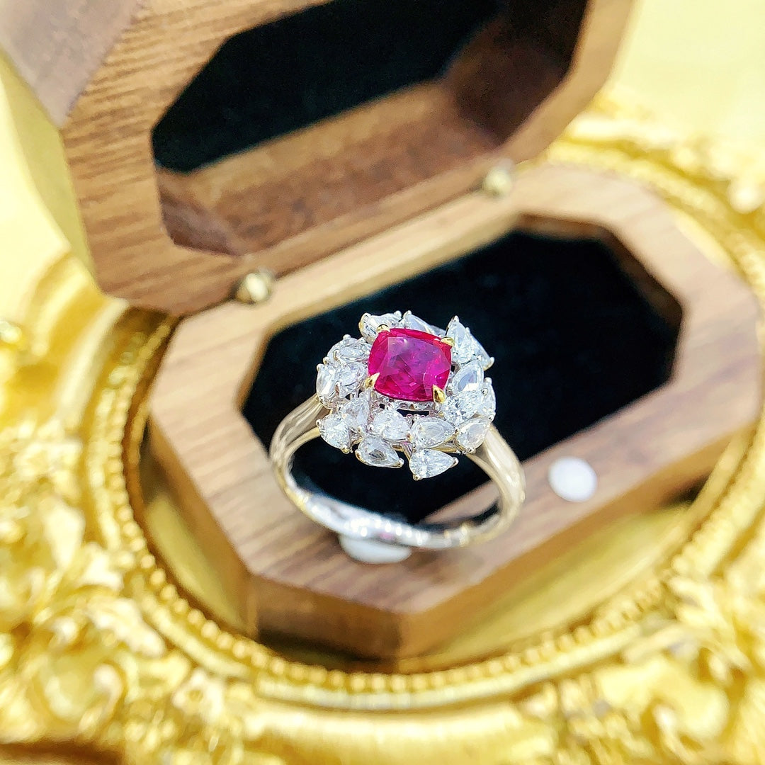 18K Ruby Cushion-Cut Rotating Drop Ring | Premium Jewelry - Red Treasure Ring