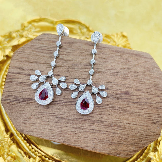 18K Ruby Drop-shaped Peacock Earrings - Luxury Jewelry Jeweler.Jewelry