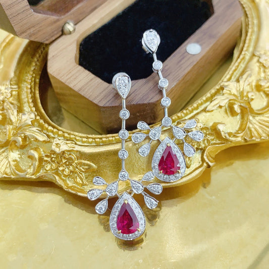 18K Ruby Drop-Shaped Peacock Earrings with AIGS Certificate Jeweler.Jewelry