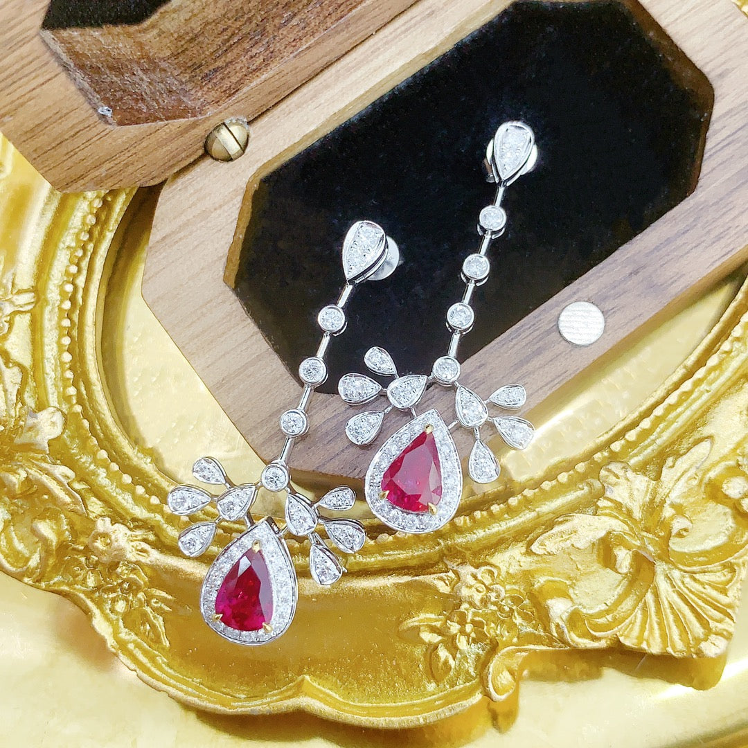 18K Ruby Drop-Shaped Peacock Earrings with AIGS Certificate Jeweler.Jewelry