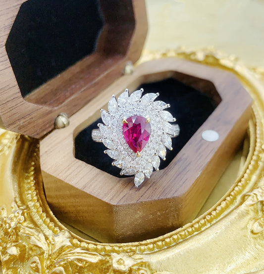 18K Ruby Drop Surrounding Marquise Leaf Transformable Jewelry - Red Treasure Ring