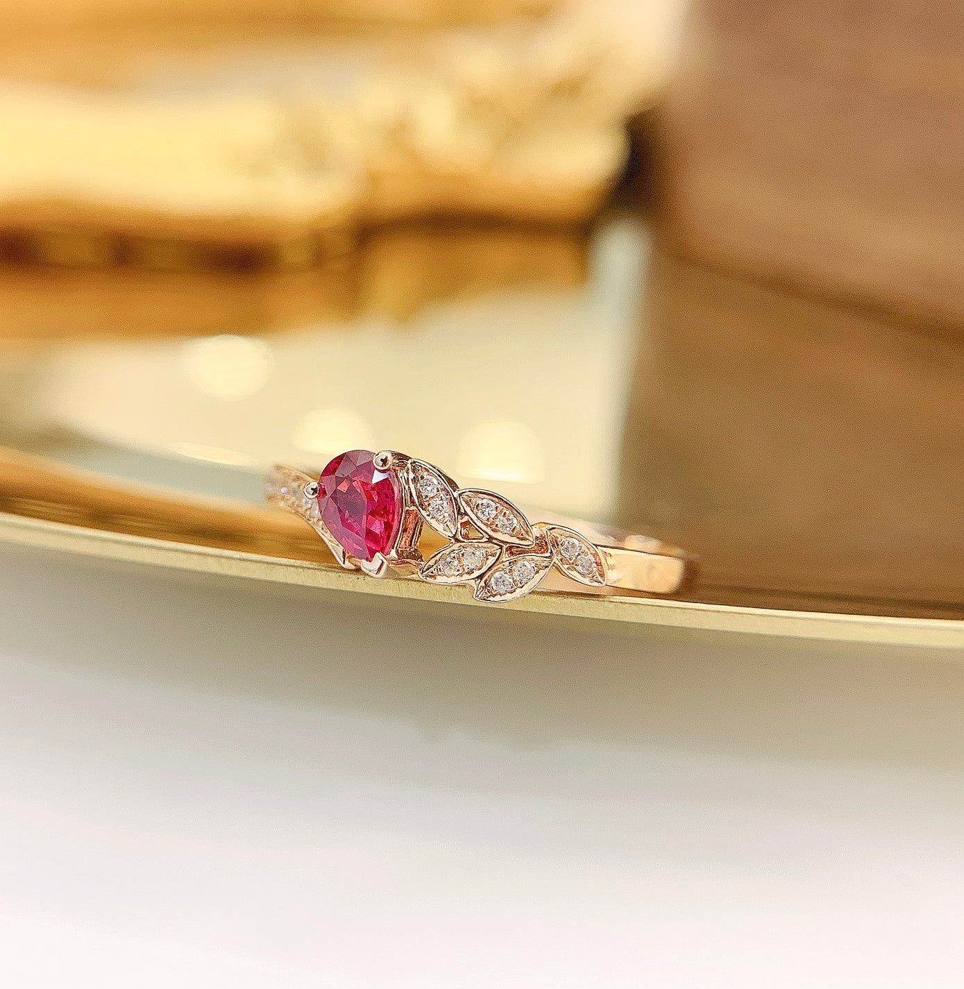 18K Ruby Drop Wheat Earring Jewelry - JZ009-C - Red Treasure Ring