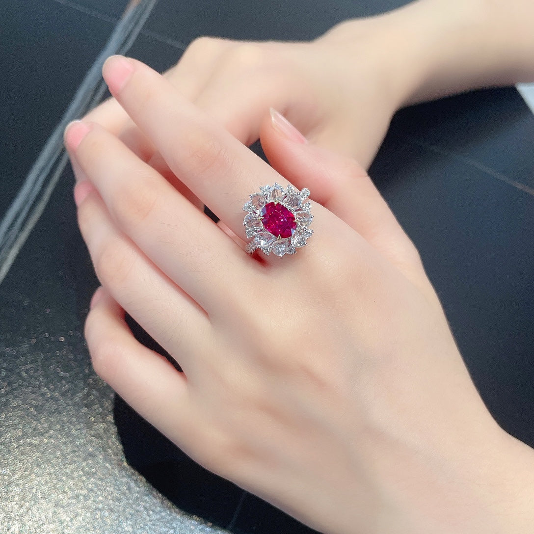 18K Ruby Ellipse Rose-Cut Double-Wear Jewelry - Red Treasure Ring