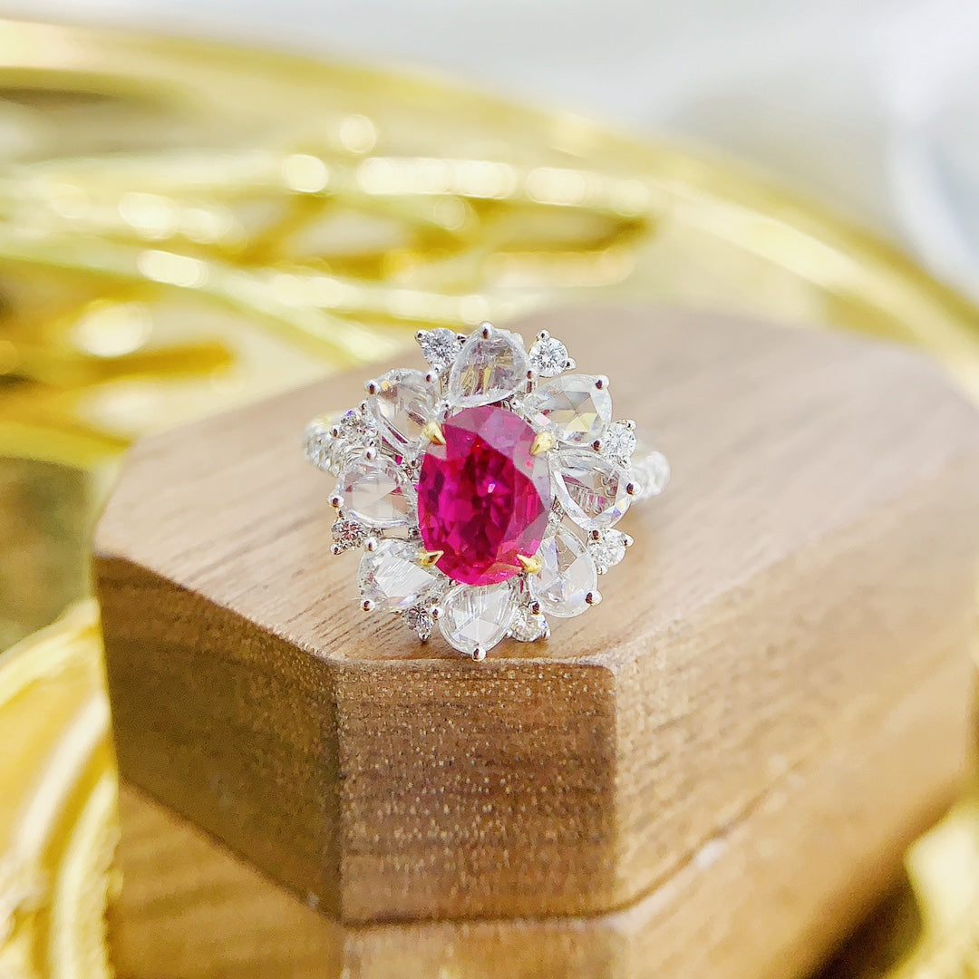 18K Ruby Ellipse Rose-Cut Double-Wear Jewelry - Red Treasure Ring