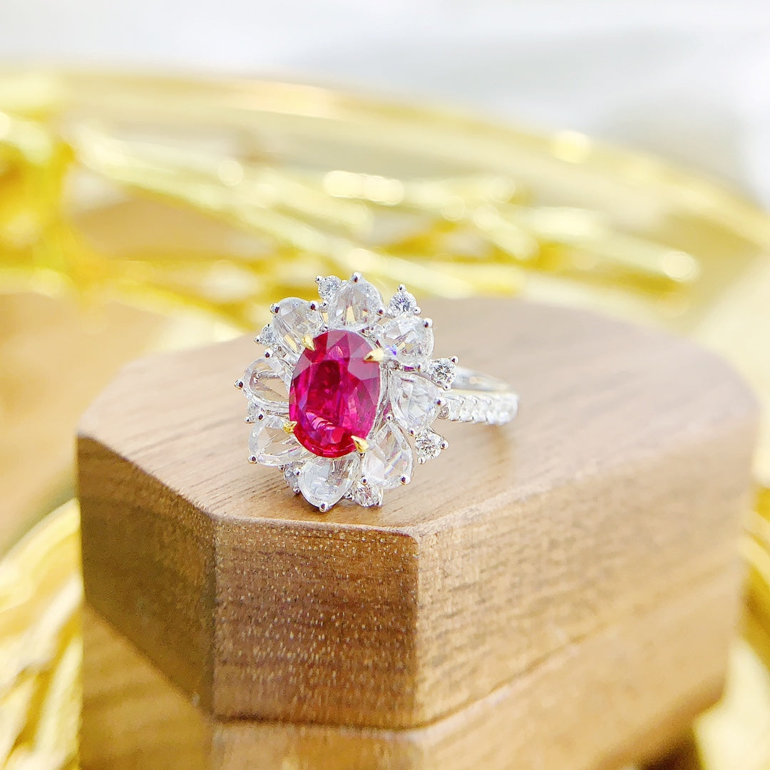 18K Ruby Ellipse Rose-Cut Double-Wear Jewelry - Red Treasure Ring