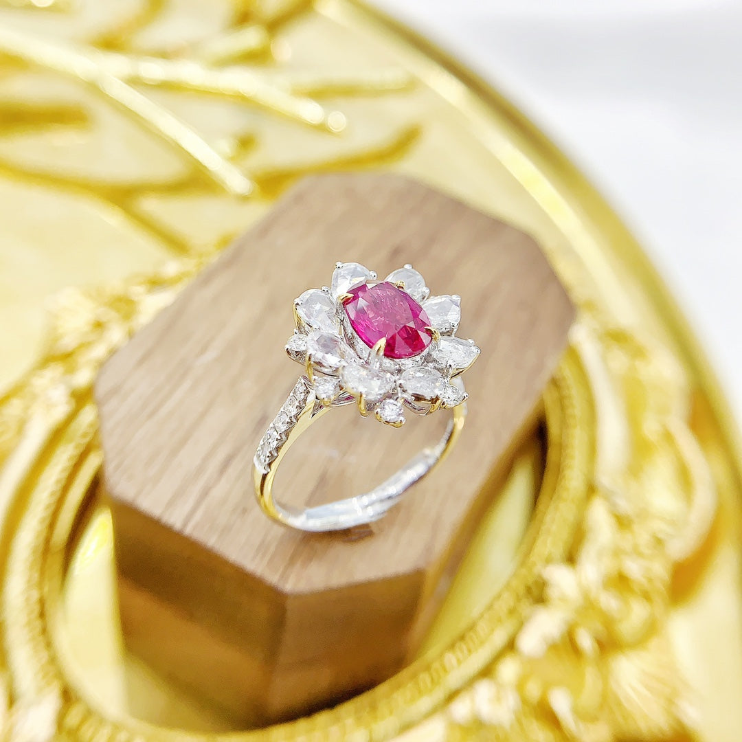 18K Ruby Ellipse Rose-Cut Double-Wear Jewelry - Red Treasure Ring