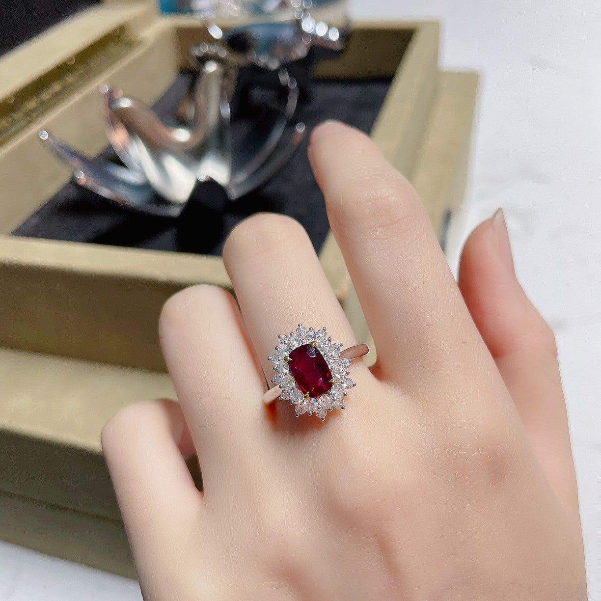 18K Ruby Elliptical Radiance Ring - Fine Jewelry Collection - Red Treasure Ring