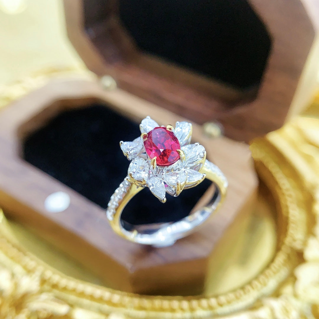 18K Ruby Elliptical Rotating Teardrop Ring with AIGS Certificate - Red Treasure Ring