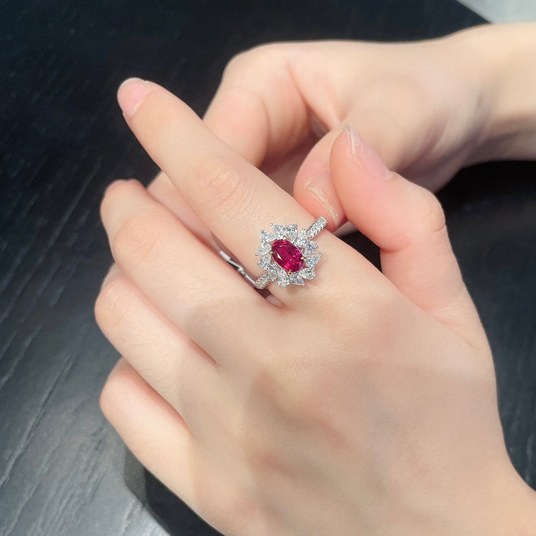 18K Ruby Elliptical Rotating Teardrop Ring with AIGS Certificate - Red Treasure Ring