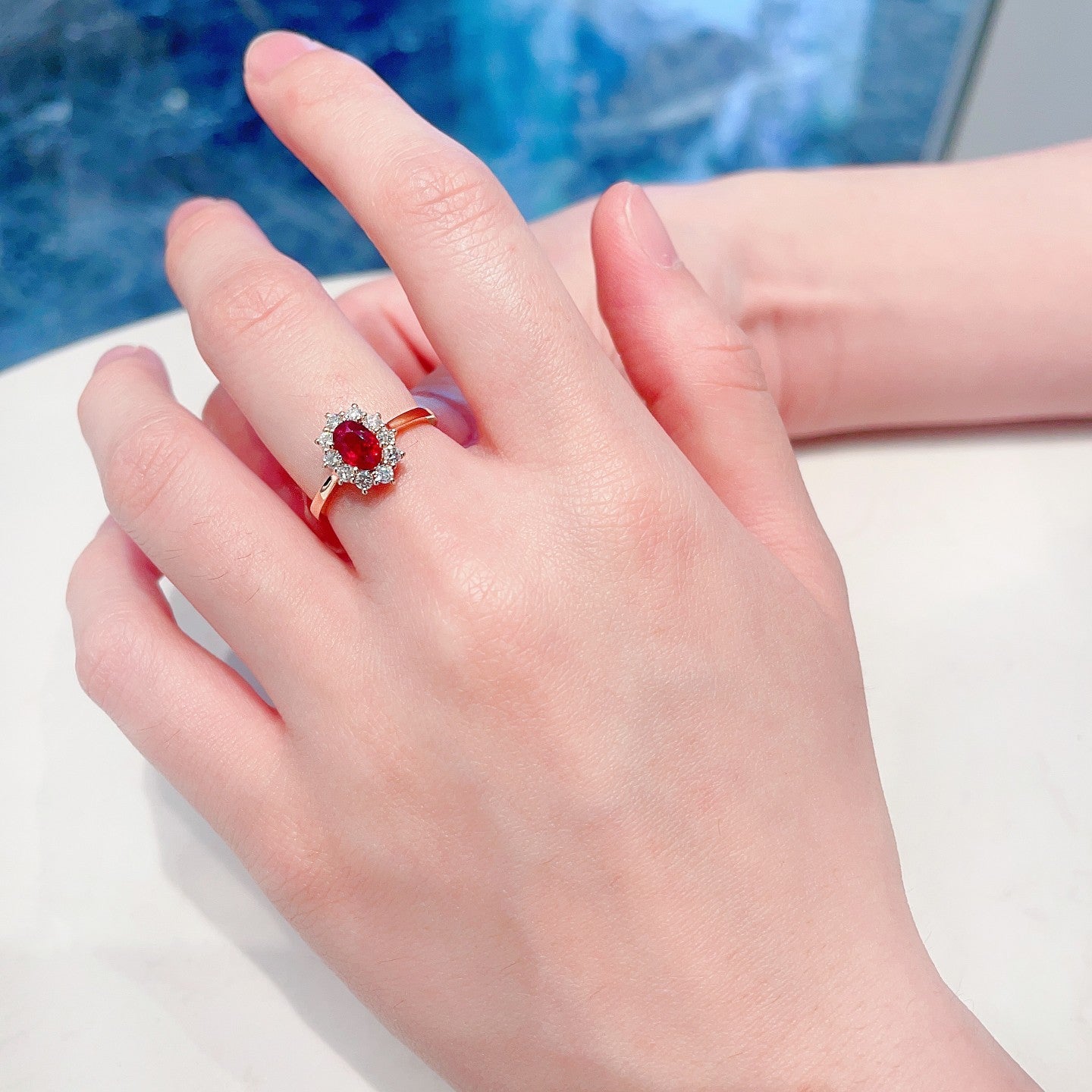 18K Ruby Elliptical Sunflower Ring | Premium Jewelry - Red Treasure Ring