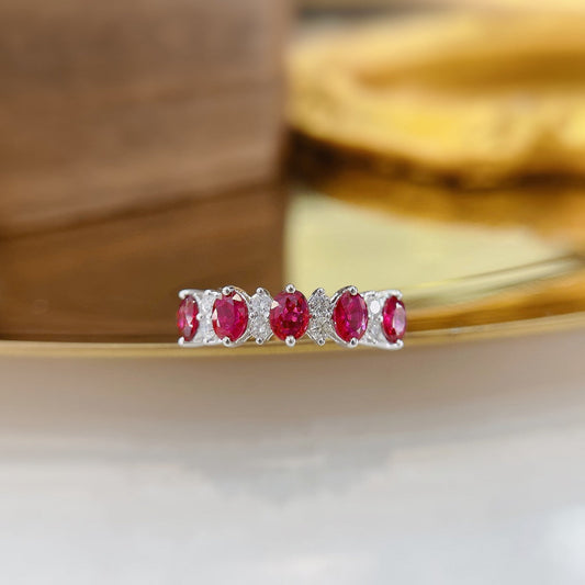 18K Ruby Oval Cluster Ring - Elegant Jewelry Choice - Red Treasure Ring