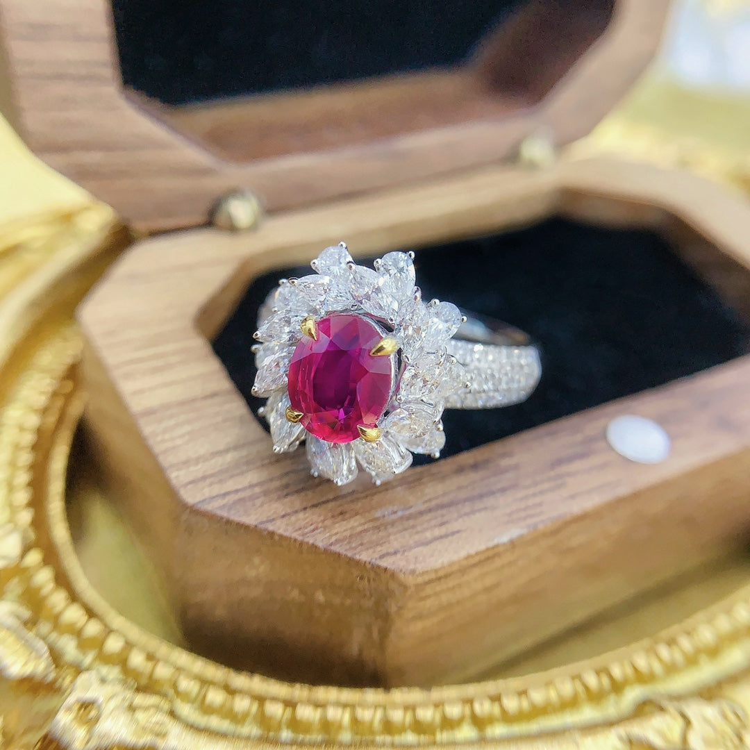 18K Ruby Oval Rotating Marquise Ring | Premium Jewelry - Red Treasure Ring