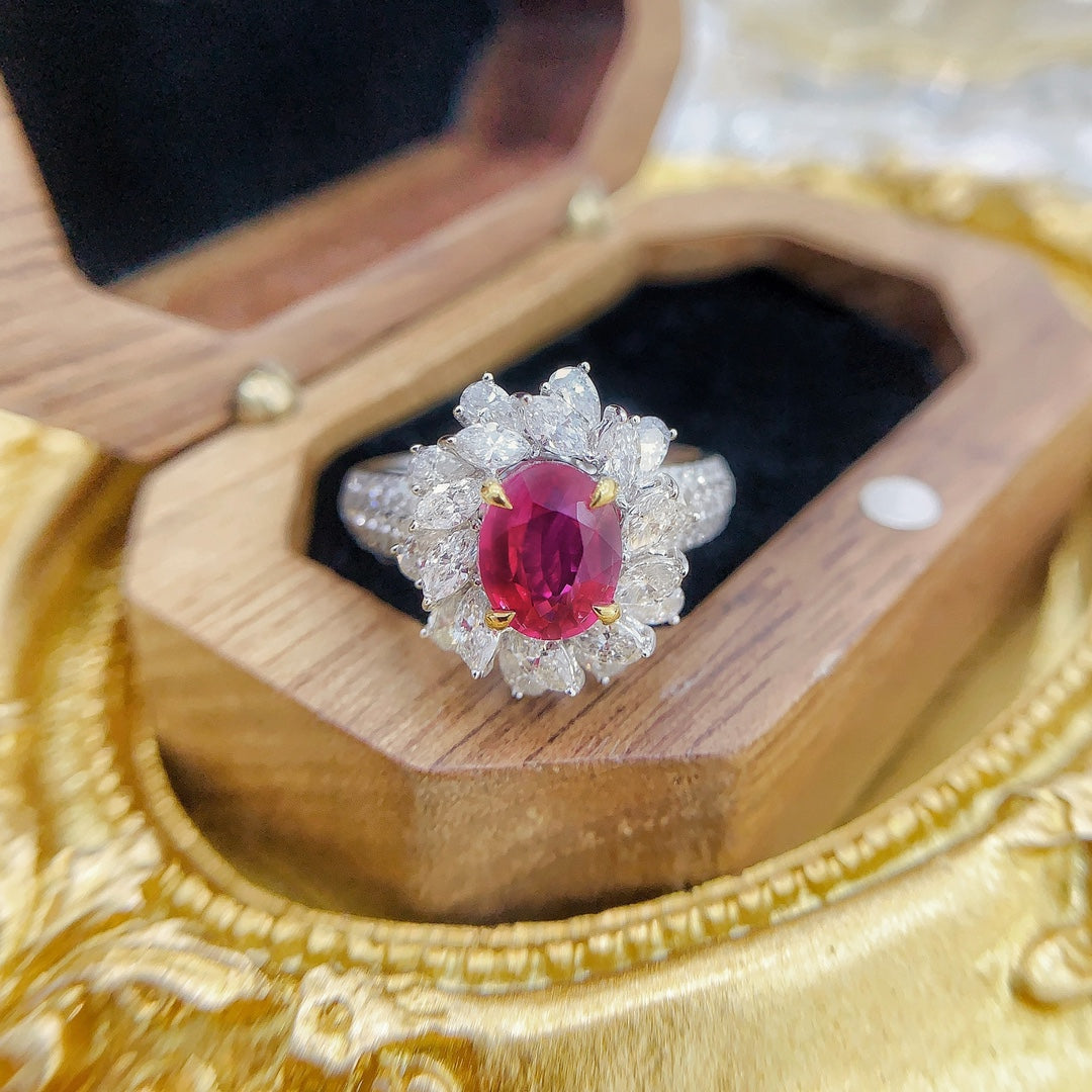 18K Ruby Oval Rotating Marquise Ring | Premium Jewelry - Red Treasure Ring