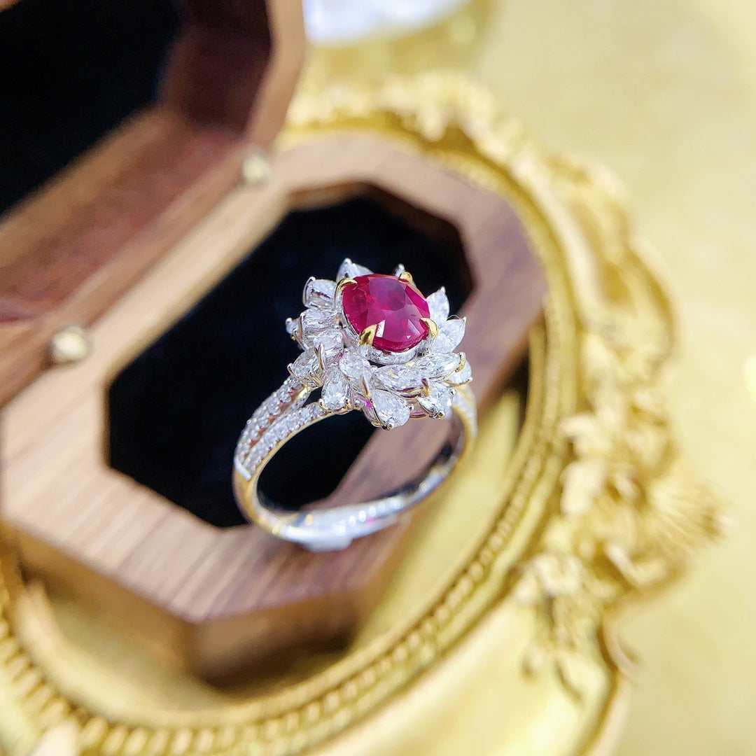 18K Ruby Oval Rotating Marquise Ring | Premium Jewelry - Red Treasure Ring