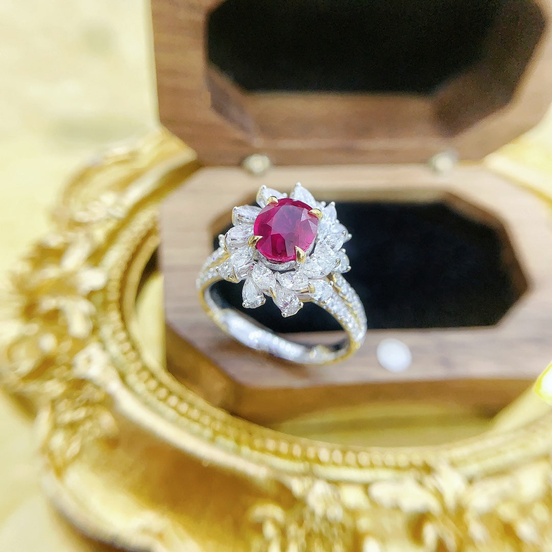 18K Ruby Oval Rotating Marquise Ring | Premium Jewelry - Red Treasure Ring