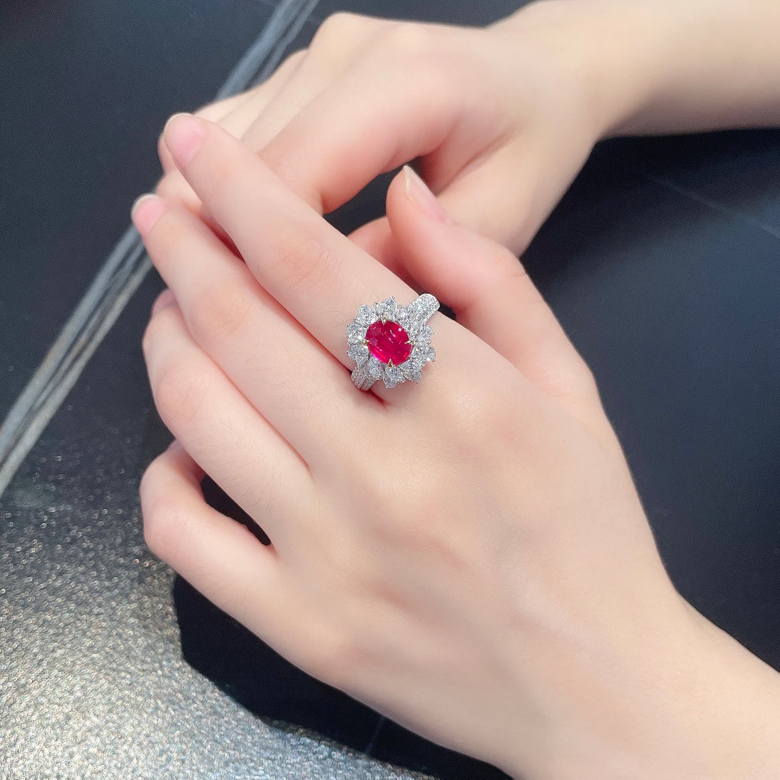 18K Ruby Oval Rotating Marquise Ring | Premium Jewelry - Red Treasure Ring