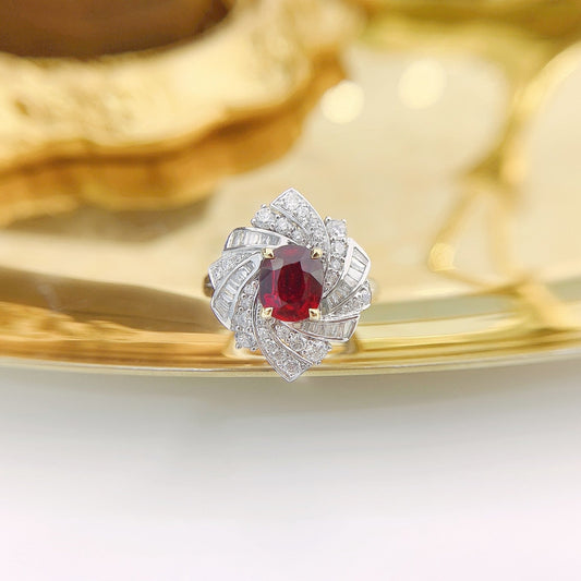 18K Ruby Oval Trapezoid Rotatable Two-Way Wear Jewelry - Red Treasure Ring